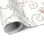 アンティークヴィンテージピンクローズと金ゴールドスワーズ ラッピングペーパー (ロールコーナー)