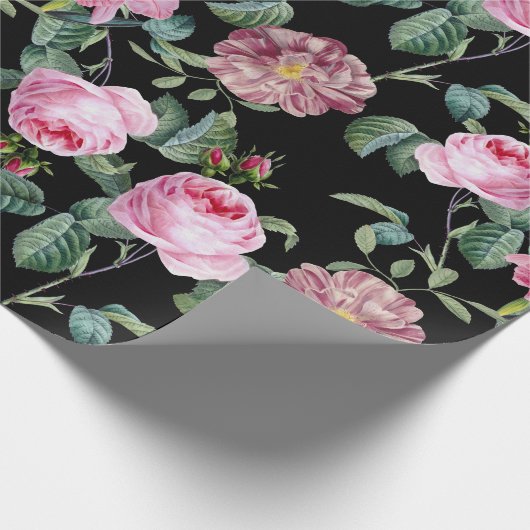 アンティークヴィンテージピンクローズアンドオーランズパターン ラッピングペーパー (角)