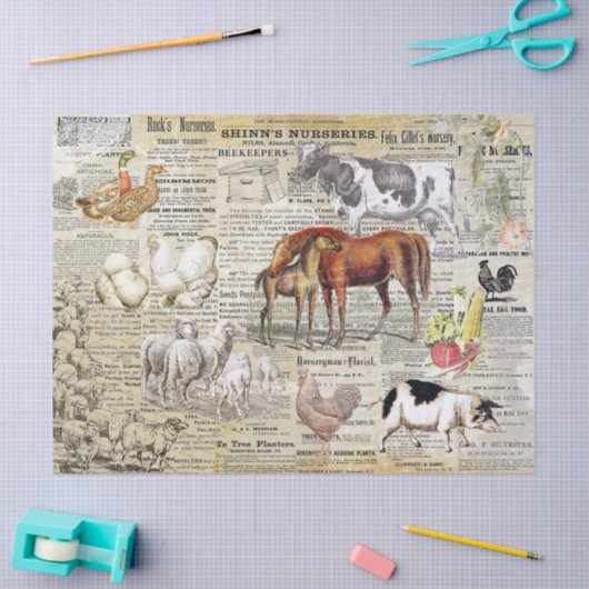 アンティークヴィンテージファームアニマルエフエメラベージュ 薄葉紙 (クラフト)