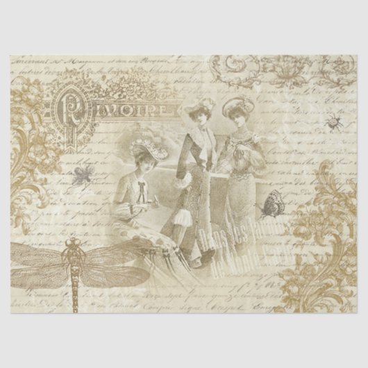 アンティークヴィンテージフランスのファッションエフェラベージュ 薄葉紙 (正面)