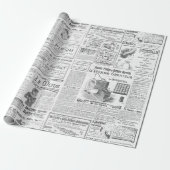 アンティークヴィンテージフランスの白黒ADSエフェメラ ラッピングペーパー (アンロールド)