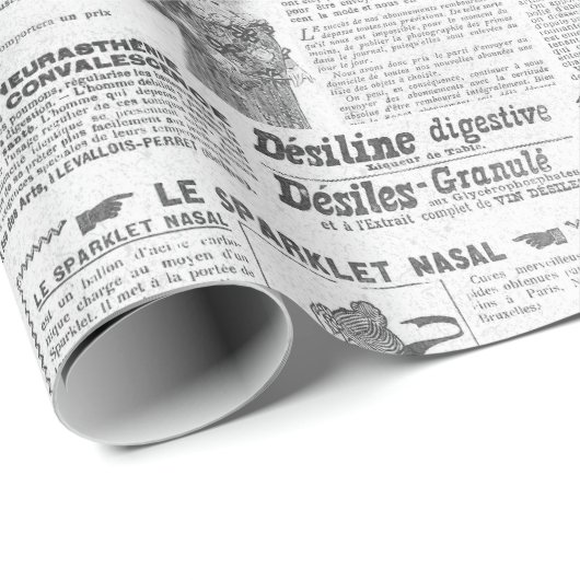 アンティークヴィンテージフランスの白黒ADSエフェメラ ラッピングペーパー (ロールコーナー)