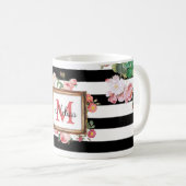 アンティークヴィンテージフローラストライプ&モノグラム コーヒーマグカップ (正面右)