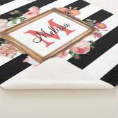 アンティークヴィンテージフローラストライプ&モノグラム シェルパブランケット (3/4)