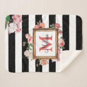 アンティークヴィンテージフローラストライプ&モノグラム シェルパブランケット (正面(横))