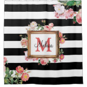 アンティークヴィンテージフローラストライプ&モノグラム シャワーカーテン (正面)