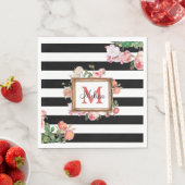 アンティークヴィンテージフローラストライプ&モノグラム スタンダードランチョンナプキン (インサイチュ)