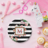 アンティークヴィンテージフローラストライプ&モノグラム ペーパープレート (パーティー)