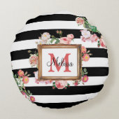 アンティークヴィンテージフローラストライプ&モノグラム ラウンドクッション (裏面)