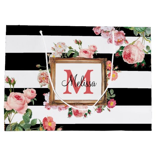 アンティークヴィンテージフローラストライプ&モノグラム ラージペーパーバッグ (裏面)