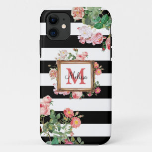 アンティークヴィンテージフローラストライプ&モノグラム iPhone 11 ケース