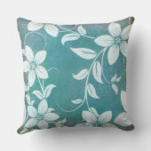 アンティークヴィンテージブルーティール(緑がかった色)ホワイトフローラ クッション (裏面)