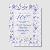 アンティークヴィンテージブルーフローラ100誕生日 ベラム紙招待状 (オフセット (招待状))