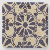 アンティークヴィンテージブルーホワイト南西パターン ストーンコースター (正面)