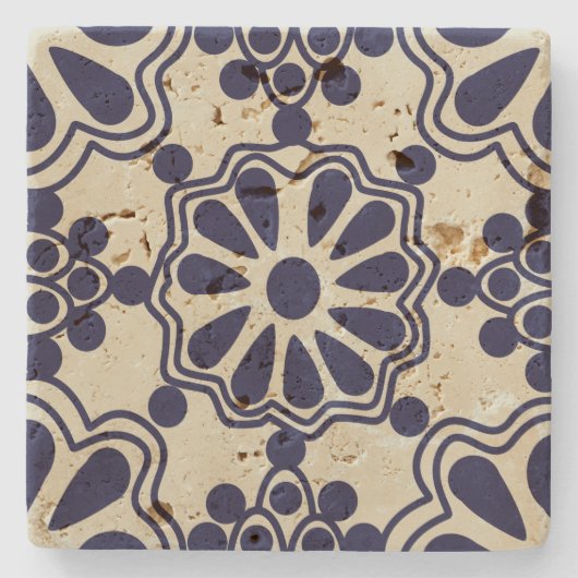 アンティークヴィンテージブルーホワイト南西パターン ストーンコースター (正面)