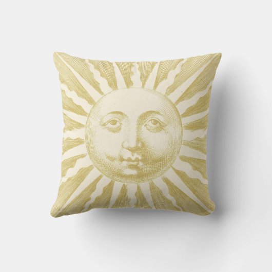 アンティークヴィンテージベージュ金ゴールドサン顔 クッション (裏面)