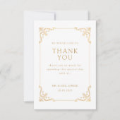 アンティークヴィンテージホワイト金ゴールドスクリプトムスリム結婚ズ サンキューカード (正面)