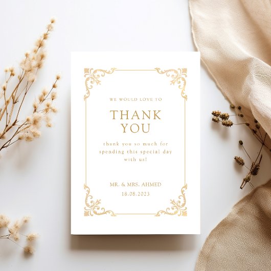 アンティークヴィンテージホワイト金ゴールドスクリプトムスリム結婚ズ サンキューカード