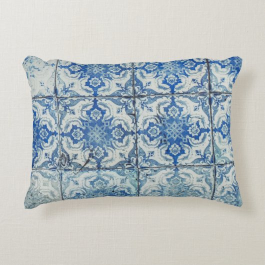 アンティークヴィンテージポルトガルのタイル模様 – Azulejo アクセントクッション (正面)