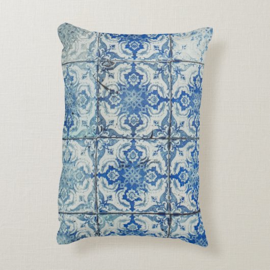 アンティークヴィンテージポルトガルのタイル模様 – Azulejo アクセントクッション (裏面(縦))