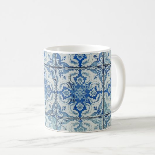 アンティークヴィンテージポルトガルのタイル模様 – Azulejo コーヒーマグカップ (正面右)