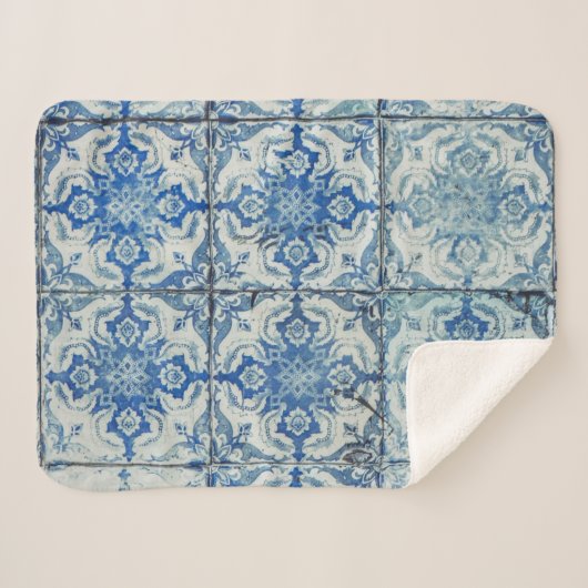 アンティークヴィンテージポルトガルのタイル模様 – Azulejo シェルパブランケット (正面(横))