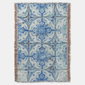 アンティークヴィンテージポルトガルのタイル模様 – Azulejo スローブランケット (正面縦)
