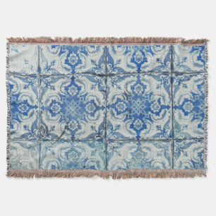 アンティークヴィンテージポルトガルのタイル模様 – Azulejo スローブランケット