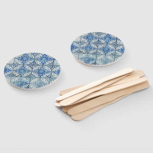 アンティークヴィンテージポルトガルのタイル模様 – Azulejo ハンドファン (組立なし)