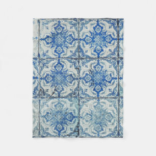 アンティークヴィンテージポルトガルのタイル模様 – Azulejo フリースブランケット