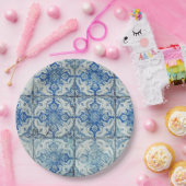 アンティークヴィンテージポルトガルのタイル模様 – Azulejo ペーパープレート (パーティー)