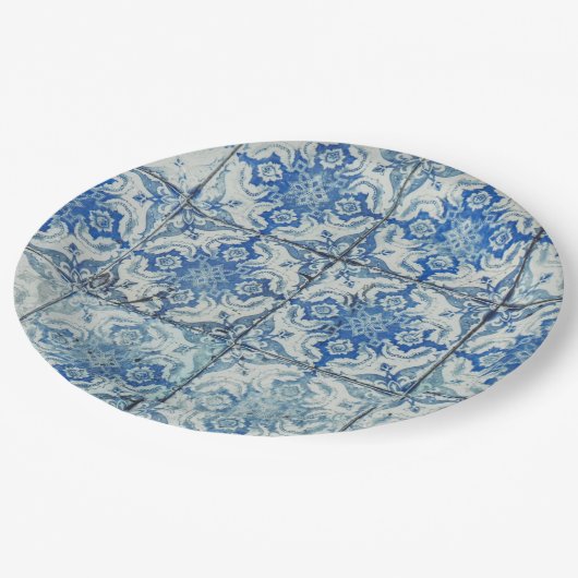 アンティークヴィンテージポルトガルのタイル模様 – Azulejo ペーパープレート (アングル)