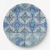 アンティークヴィンテージポルトガルのタイル模様 – Azulejo ペーパープレート (正面)