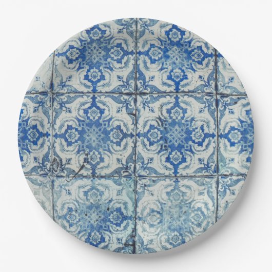 アンティークヴィンテージポルトガルのタイル模様 – Azulejo ペーパープレート (正面)