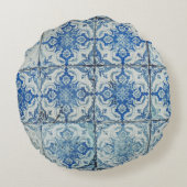 アンティークヴィンテージポルトガルのタイル模様 – Azulejo ラウンドクッション (裏面)