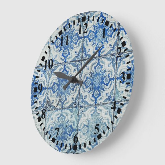 アンティークヴィンテージポルトガルのタイル模様 – Azulejo ラージ壁時計 (傾斜)