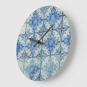 アンティークヴィンテージポルトガルのタイル模様 – Azulejo ラージ壁時計 (傾斜)