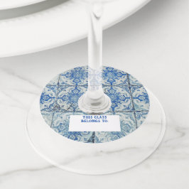 アンティークヴィンテージポルトガルのタイル模様Azulejo ワイングラスタグ