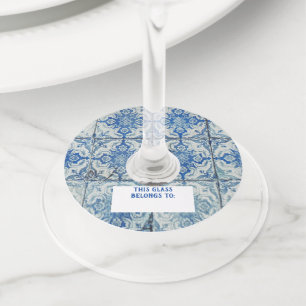 アンティークヴィンテージポルトガルのタイル模様Azulejo ワイングラスタグ
