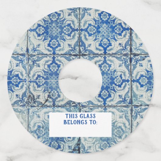アンティークヴィンテージポルトガルのタイル模様Azulejo ワイングラスタグ (裏面)