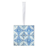 アンティークヴィンテージポルトガルのタイルAzulejoクリスマス キューブオーナメント (右)