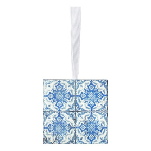 アンティークヴィンテージポルトガルのタイルAzulejoクリスマス キューブオーナメント (右)