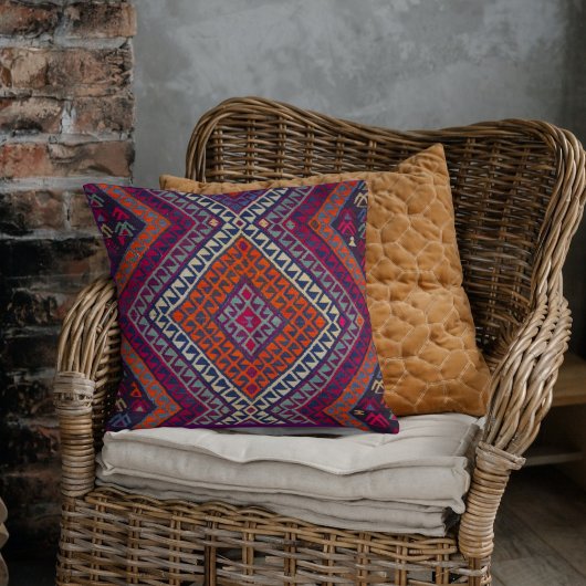 アンティークヴィンテージマゼンタオレンジターキリムラグ クッション