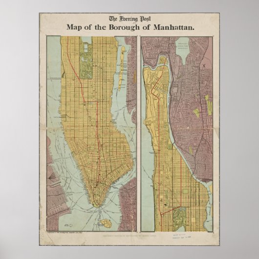 アンティークヴィンテージマンハッタンニューヨークの地図 ポスター (正面)