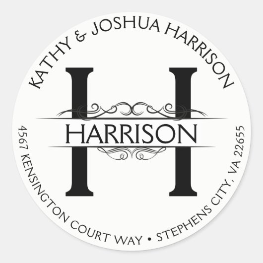 アンティークヴィンテージラウンドの円状の名前とアドレス ラウンドシール (正面)