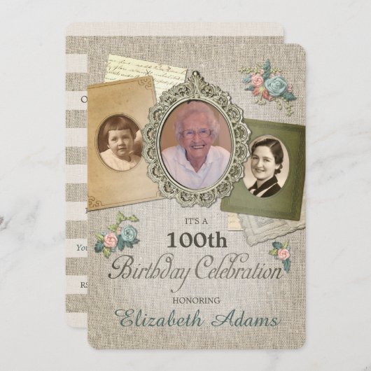 アンティークヴィンテージリネン |年の写真の選択3 招待状 (正面/裏面)