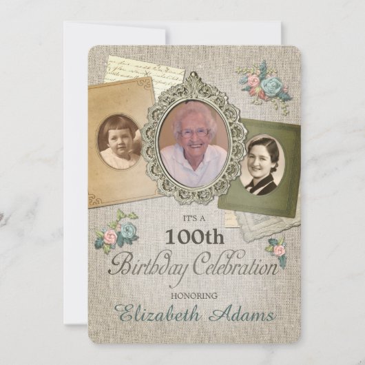 アンティークヴィンテージリネン |年の写真の選択3 招待状 (正面)