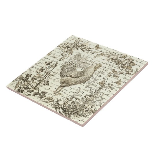 アンティークヴィンテージルースターベージュトイレフローラスクリプト タイル (側面)