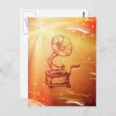 アンティークヴィンテージレコード。レトロオールド蓄音機 ポストカード (正面/裏面)