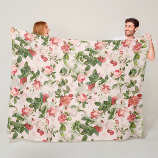 アンティークヴィンテージレッドテバラパターンピンク フリースブランケット (インサイチュ)